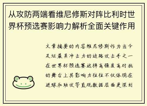 从攻防两端看维尼修斯对阵比利时世界杯预选赛影响力解析全面关键作用 从攻防两端看维尼修斯对阵比利时世界杯预选赛影响力解析全面关键作用