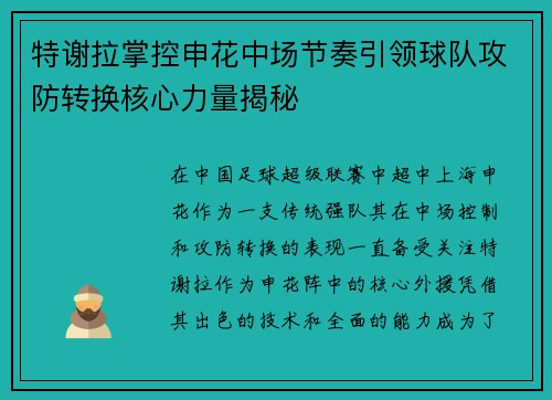 特谢拉掌控申花中场节奏引领球队攻防转换核心力量揭秘